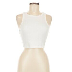 White Ribbed Crop Tank